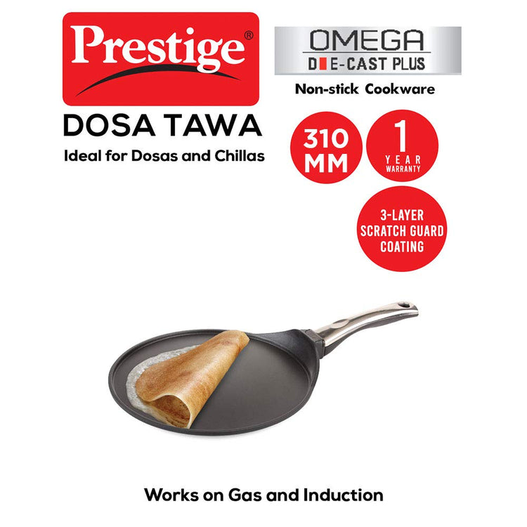 Prestige Omega Die-Cast Plus Non-Stick Dosa Tawa, 31 cms - 30827