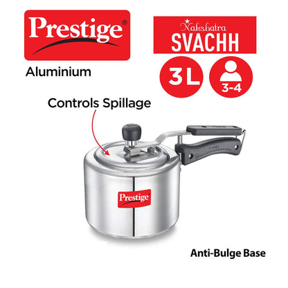 Prestige Nakshatra Svachh 3 Litres, Straight Wall Aluminium Inner Lid Pressure Cooker, with Deep Lid for Spillage Control - 10730