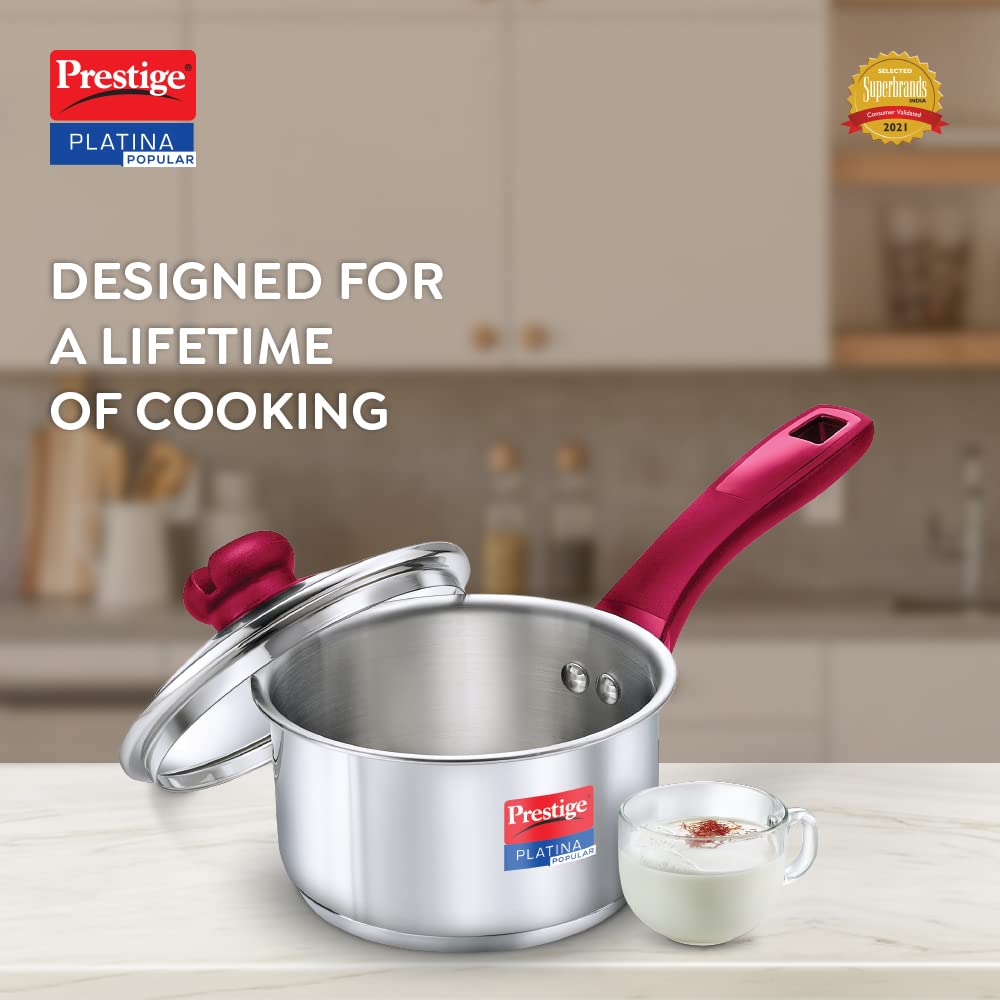 Prestige Platina Popular Stainless Steel Unique Impact Forged Bottom Sauce Pan with Glass Lid 140mm - 36881