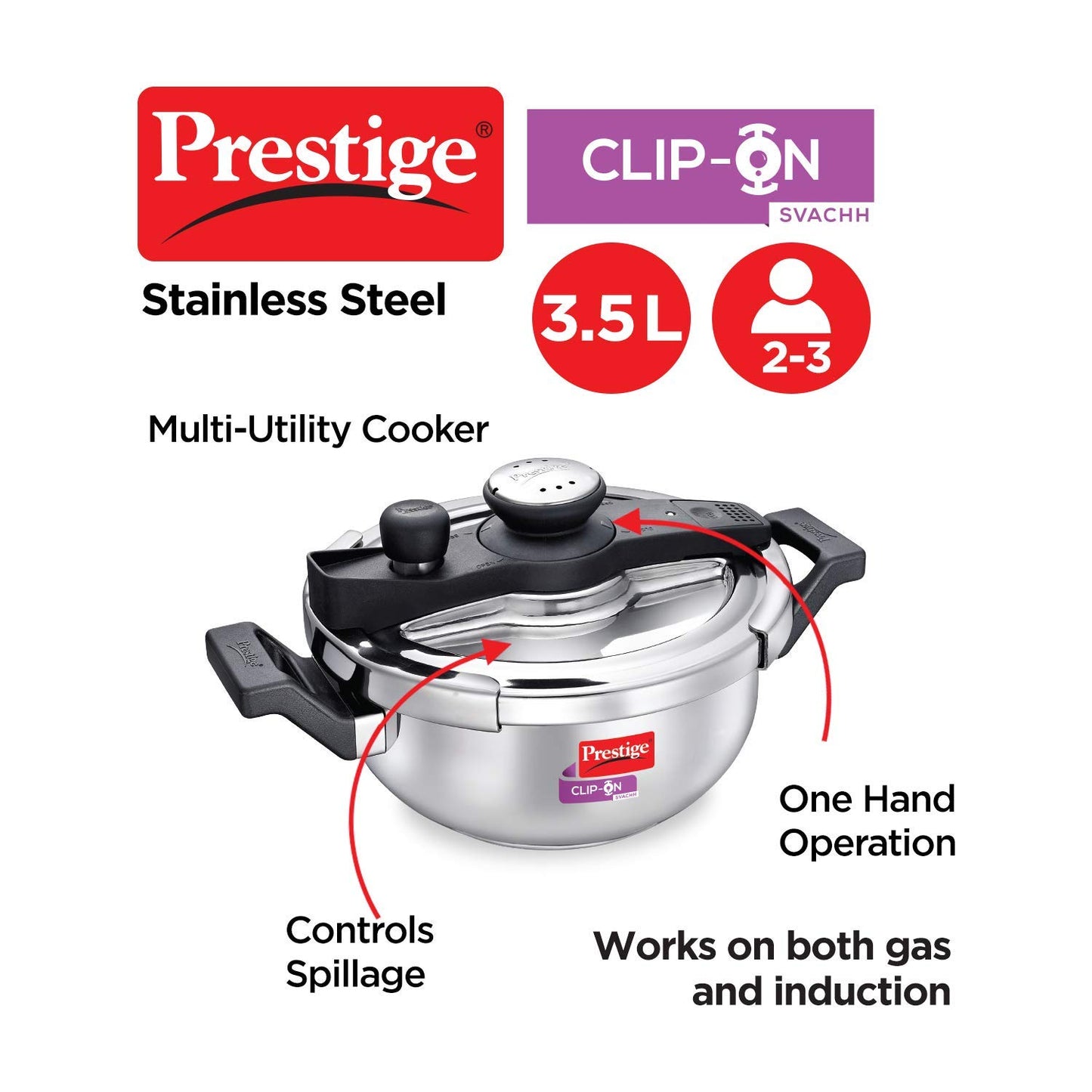 Prestige Svachh Clip-on 3.5 Litres Stainless Steel Outer Lid Pressure Kadai - 20232