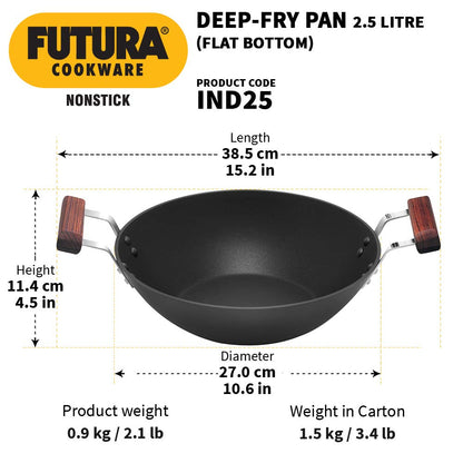Hawkins Futura Non-stick Flat Bottom Induction Base Deep Fry Pan 2 Litres | 26 cms, 3.25mm - IND 25