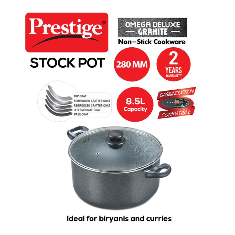 Prestige Omega Deluxe Granite Stock Pot with Lid, 28cms | 8.5 Litres - 36315