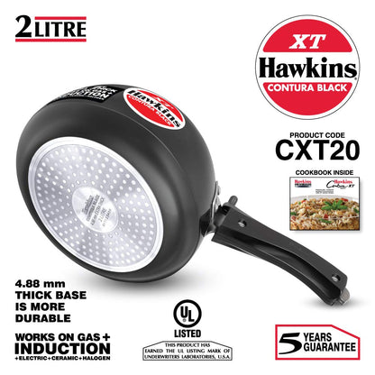 Hawkins Contura Black XT Hard Anodized Inner Lid Pressure Cooker, 2 Liters - CXT20