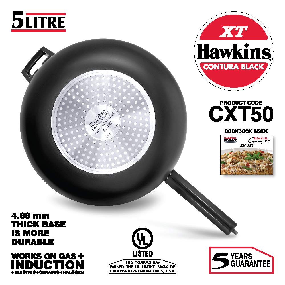 Hawkins Contura Black XT Hard Anodized Inner Lid Pressure Cooker, 5 Liters - CXT50