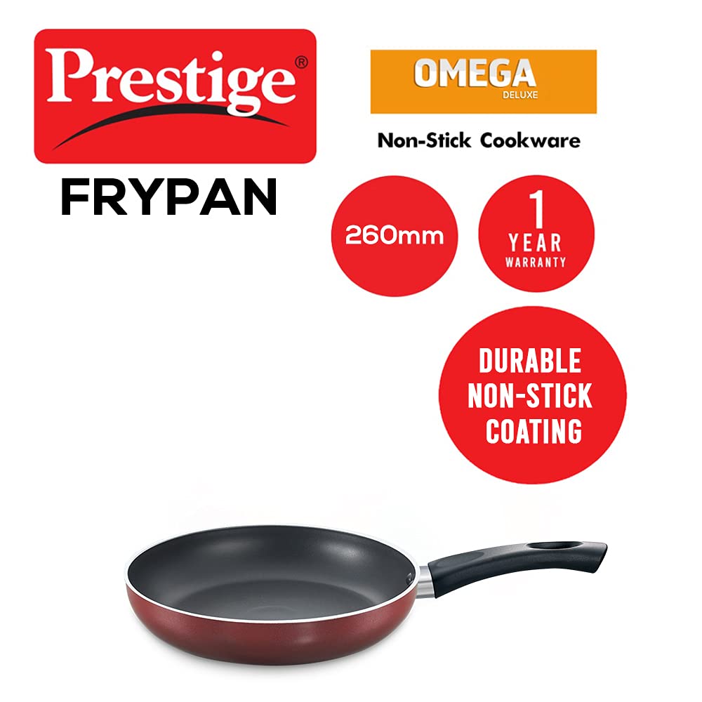 Prestige Omega Deluxe Sleeve Induction Base Non-Stick Aluminium Fry Pan, 26cm, Red - 36724