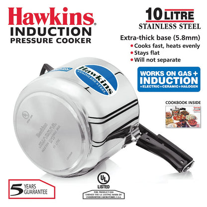 Hawkins Stainless Steel Induction Compatible Inner Lid Pressure Cooker, 10 Litres - HSS10