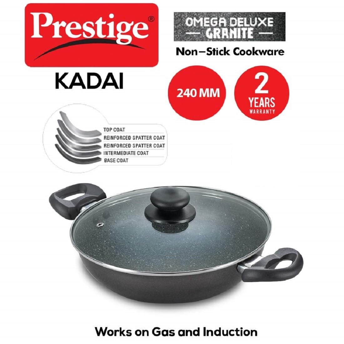 Prestige Omega Deluxe Granite Non-stick Kadhai, 24cms - 36310