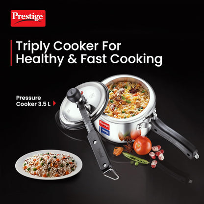 Prestige Triply Svachh Inner Lid Pressure Cooker 3.5 Litres, Three-Layer Design | Visual Pressure Indicator | Gas And Induction Compatible - 20720