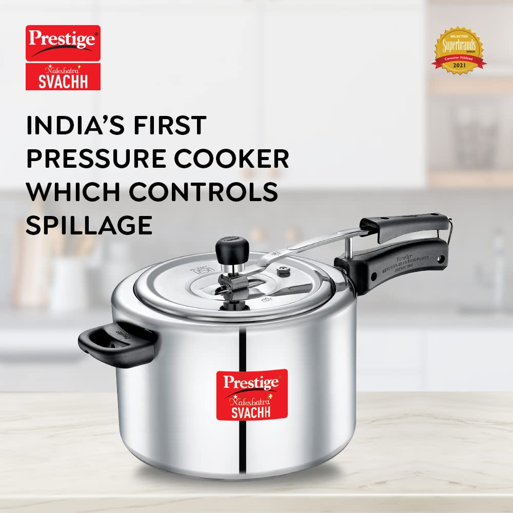 Prestige Svachh 8 Litres, Straight Wall Aluminium Inner Lid Pressure Cooker, with deep lid for Spillage Control - 10746