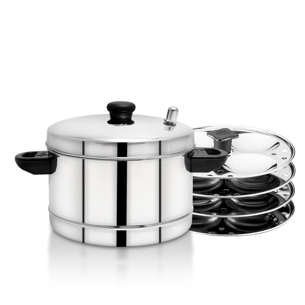 Pigeon Classic Stainless Steel Idly Cooker Pot | Idli Pot compatible with Induction and Gas Stove 4 Plates | 16 idlis - 50090