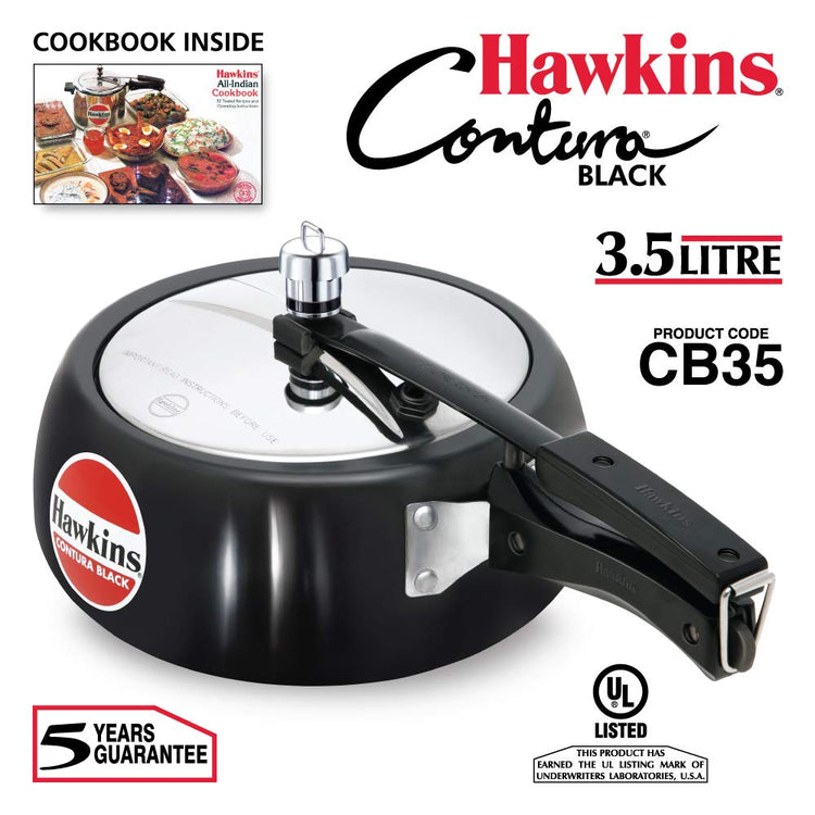 Hawkins Contura Hard Anodized Pressure Cooker, 3.5 Liters, Black - CB35
