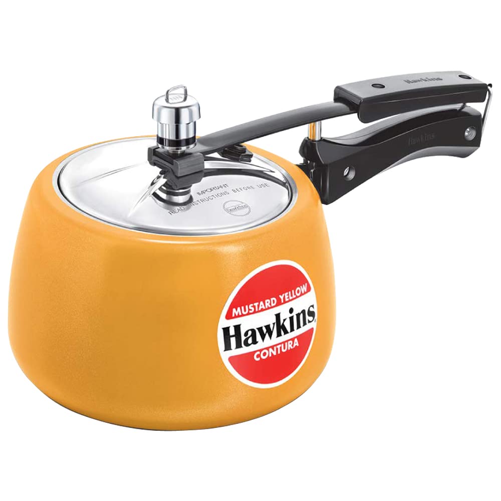 Hawkins Ceramic- Coated Contura 3 Litres Mustard Yellow Aluminium Inner Lid Pressure Cooker - CMY30