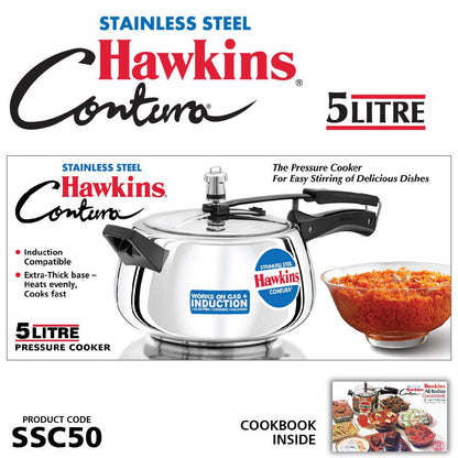 Hawkins Stainless Steel Contura Induction Compatible Inner Lid Pressure Cooker, 5 Litres - SSC50