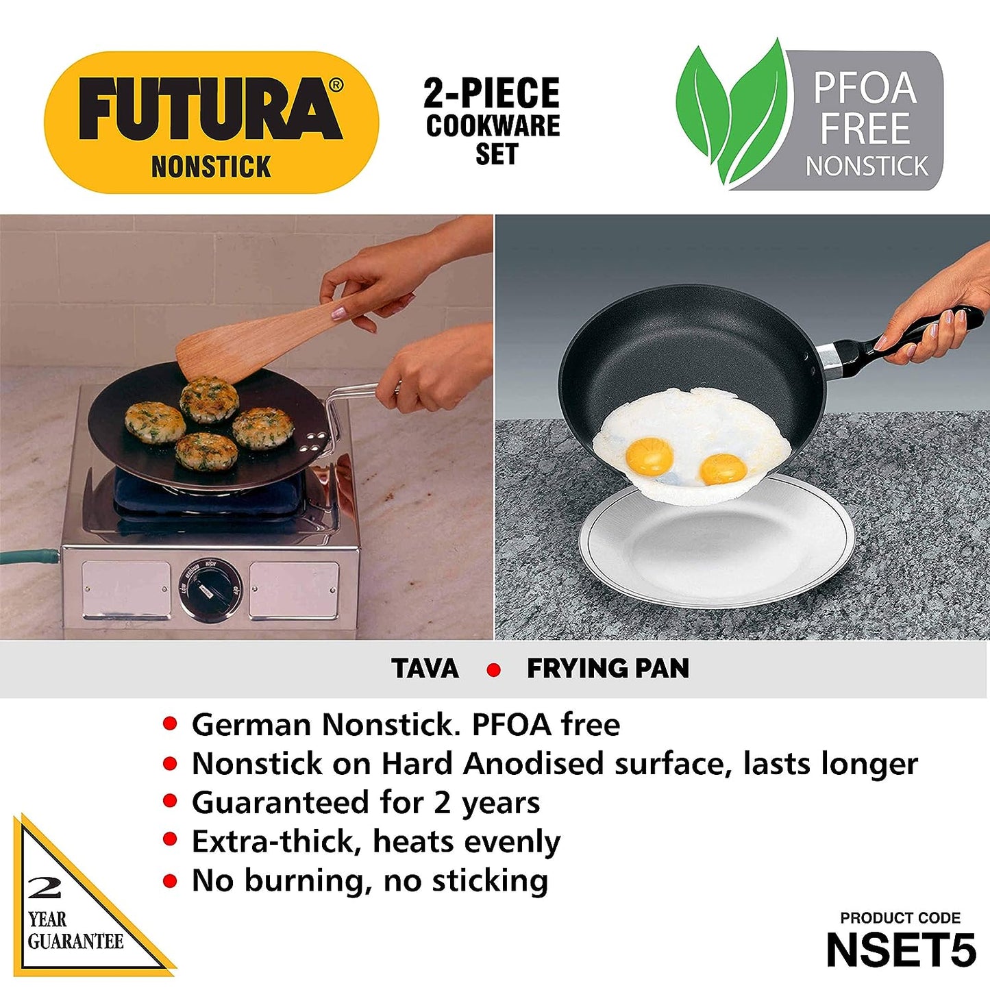 Hawkins Futura 2 Pieces Non Stick Cookware Set No. 5 - 26cm Tava and 22cm Frying Pan - NSET5