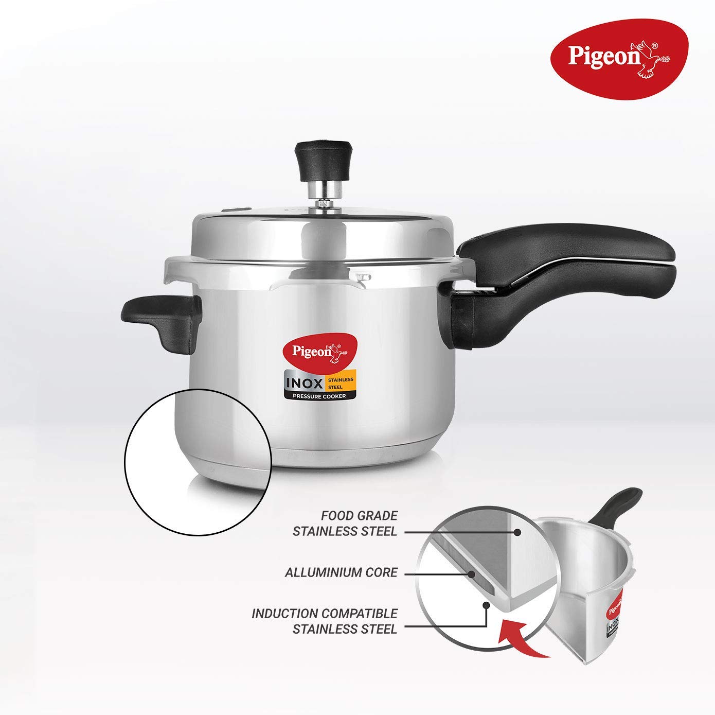 Pigeon Inox Stainless Steel Outer Lid Pressure Cooker 3 Litres, Induction Base - 14044