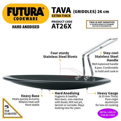 Hawkins Futura Hard Anodised Extra Thick Tava 26 cm, 6.35 mm - AT26X