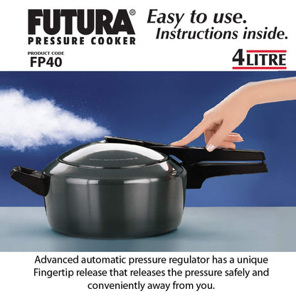 Hawkins Futura Hard Anodised Aluminium Inner Lid Pressure Cooker 4 Litres , Black - FP40