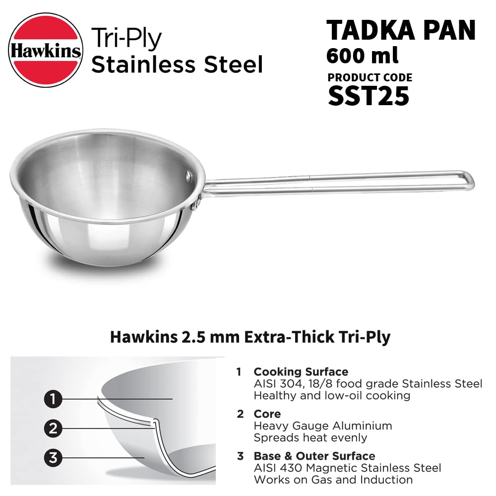 Hawkins Triply Stainless Steel Induction Base Tadka Pan 2.5 Cup || 600 ml - STP25