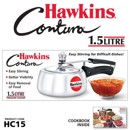 Hawkins Contura Aluminium Inner Lid Pressure Cooker, 1.5 Litres - HC15