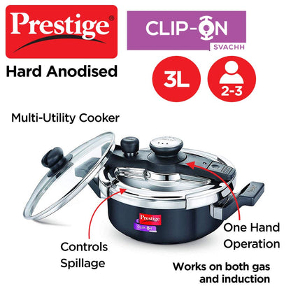 Prestige Svachh 3 Litres Hard Anodised Aluminium Outer Lid Pressure Cooker, with Deep Lid for Spillage Control - 20241
