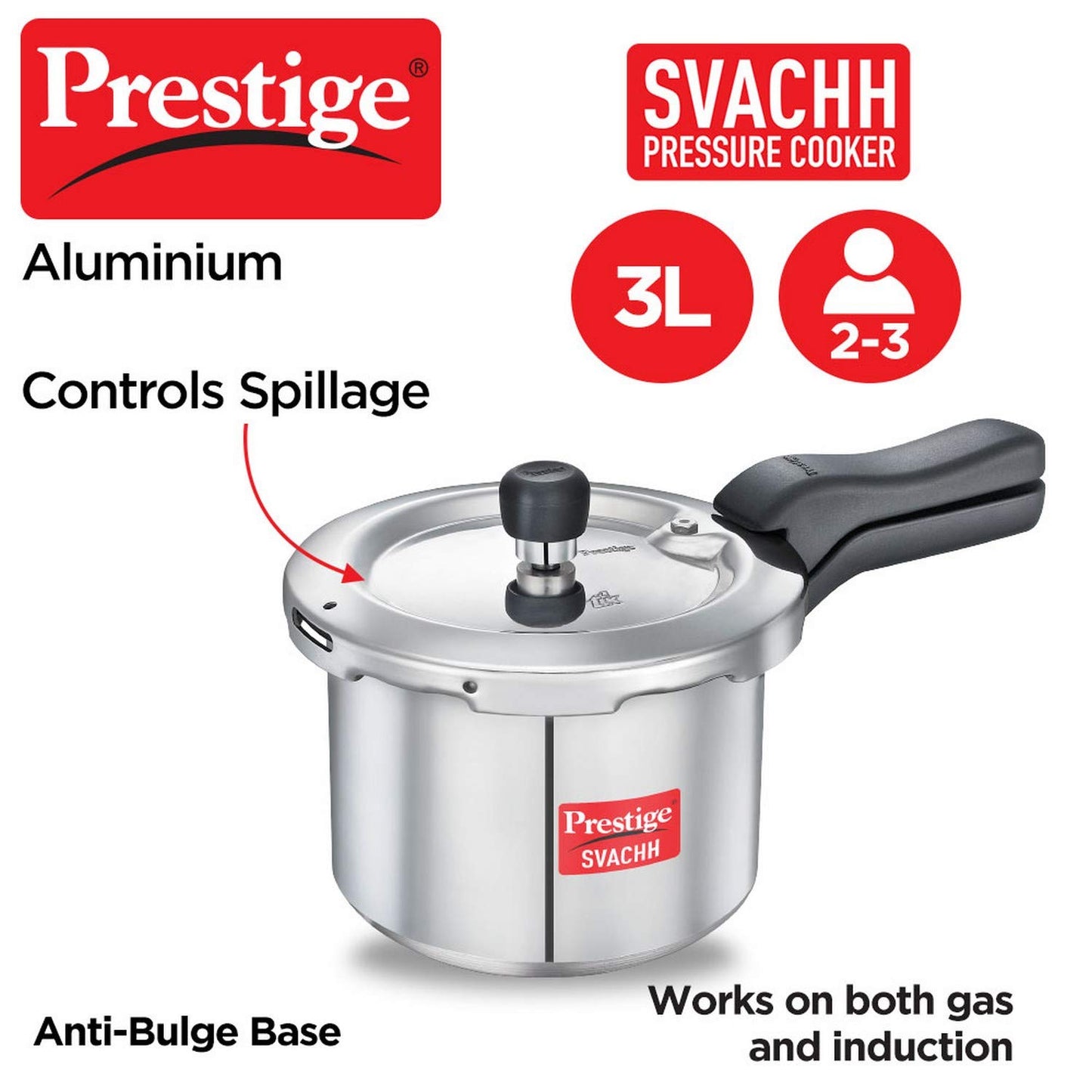 Prestige Svachh Popular Spillage Control Stainless Steel Outer Lid Pressure Cooker, 3 Liters - 20172