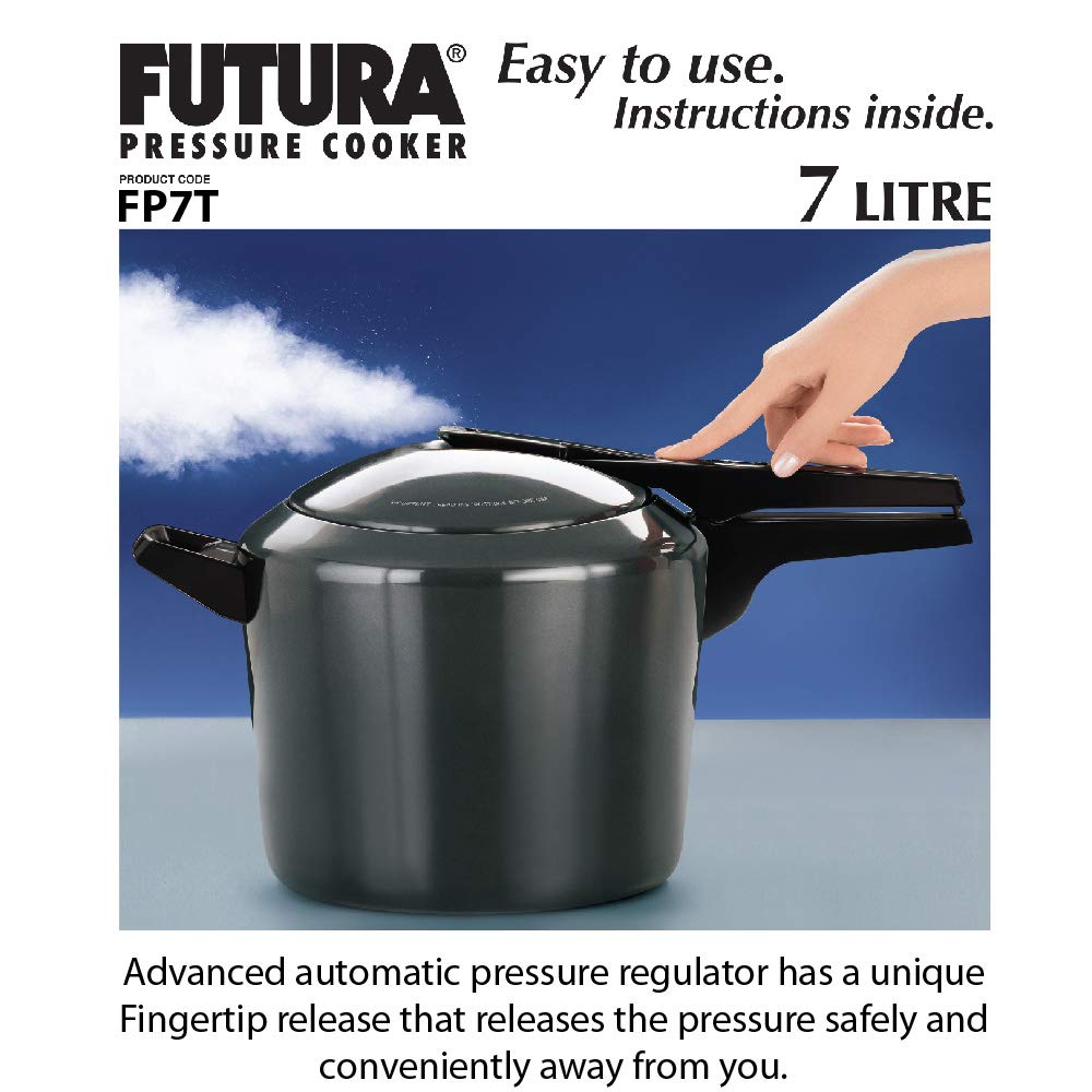 Hawkins Futura Hard Anodised Aluminium Inner Lid Pressure Cooker 7 Litres Tall, Black - FP7T