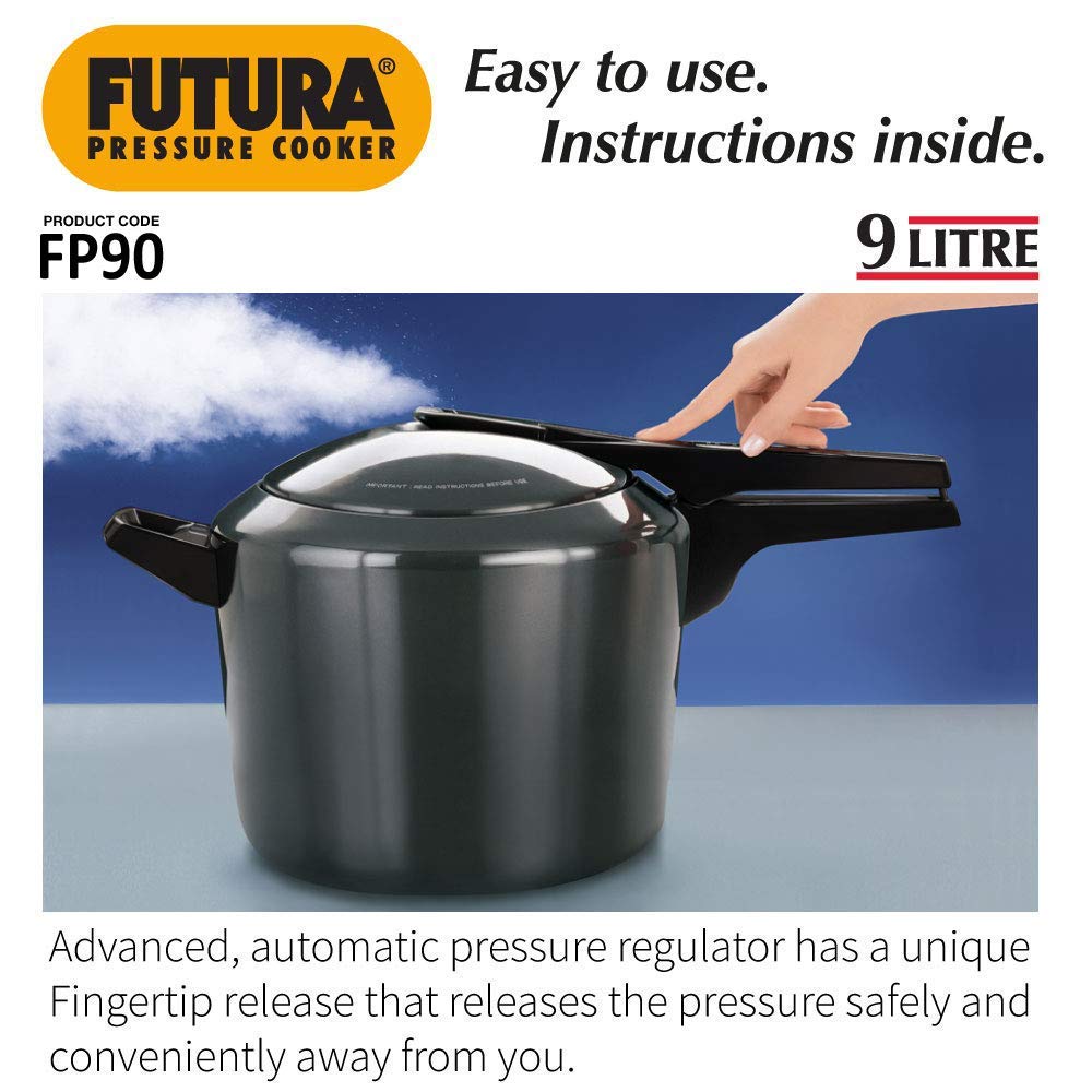 Hawkins Futura Hard Anodised Aluminium Inner Lid Pressure Cooker 9 Litres , Black - FP90