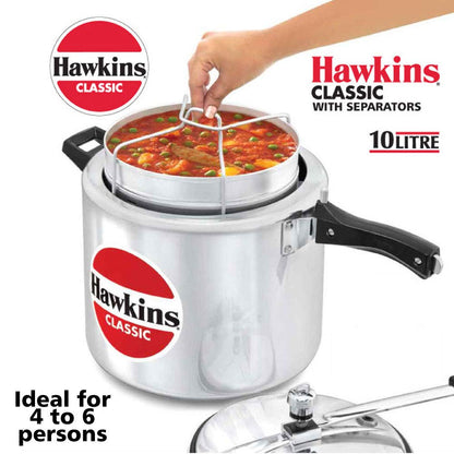 Hawkins Classic 10 Litres Inner Lid Pressure Cooker with Aluminium Separators - CL11