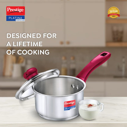 Prestige Platina Popular Stainless Steel Unique Impact Forged Bottom Sauce Pan with Glass Lid 160mm - 36882