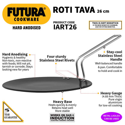 Hawkins Futura Hard Anodised Induction Base Roti Tawa 26 cm, 4.88 mm - IART26