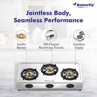 Butterfly Bolt 3 Burner Stainless Steel LPG Gas Stove