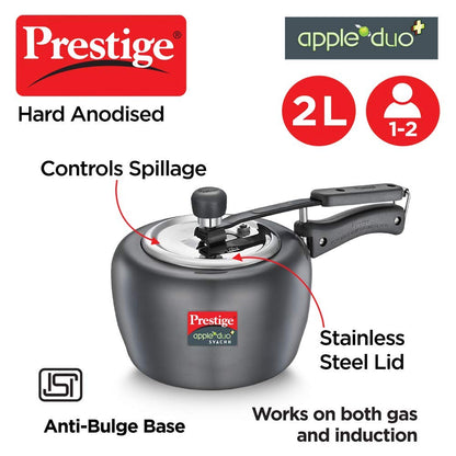Prestige Apple DUO Plus Svachh Hard Anodised Inner Lid Pressure Cooker, 2.0 Litres (Black) - 20262