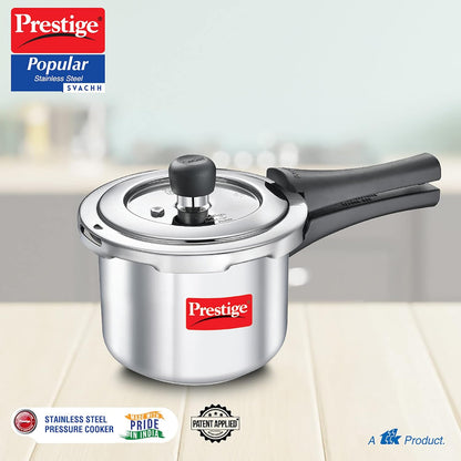 Prestige Svachh Popular Spillage Control Stainless Steel Outer Lid Pressure Cooker, 1.5 Liters - 20192