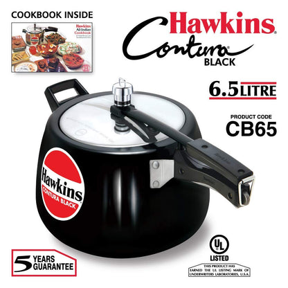 Hawkins Contura Hard Anodized Pressure Cooker, 6.5 Liters, Black - CB65