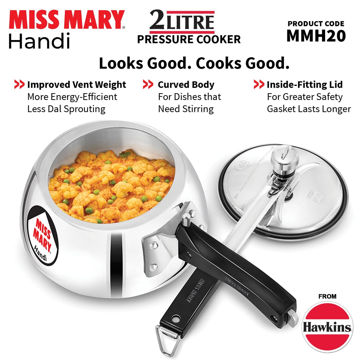 Hawkins Miss Mary Handi Aluminium Inner Lid Pressure Cooker 2 Litres - MMH20