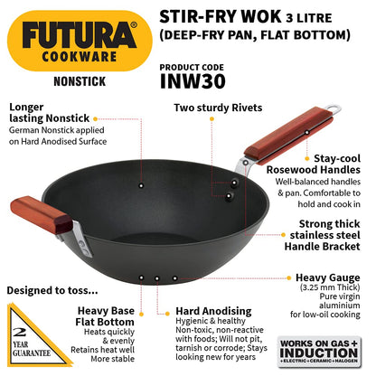 Hawkins Futura Non-stick Flat Bottom induction Base Deep Stir Fry Pan 3 Litres | 27 cms, 3.25mm - INW30