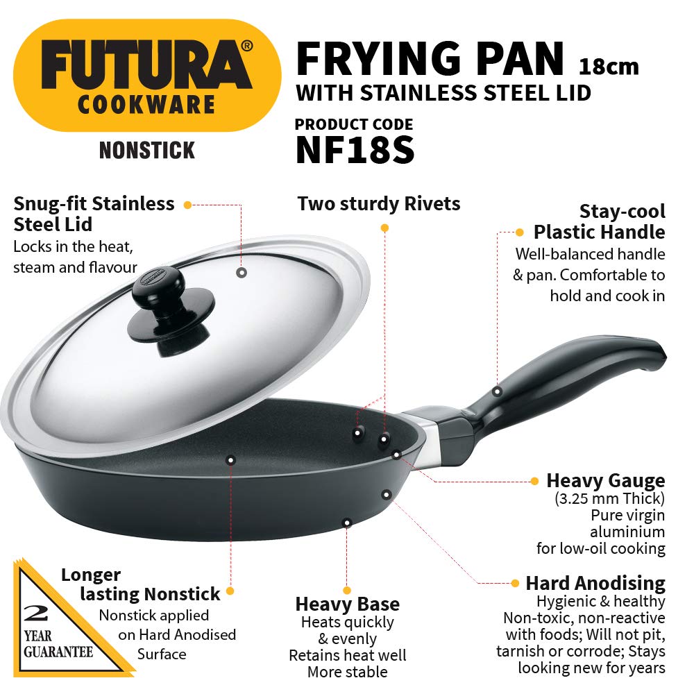 Hawkins Futura Non-stick Fry Pan With Stainless Steel Lid 18 cms, 3.25mm - NF 18S