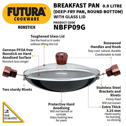 Hawkins Futura Non-stick Round Bottom Appachatty, Breakfast Pan 0.9 Litres | 22 cms, 3.25mm - NBFP 09G