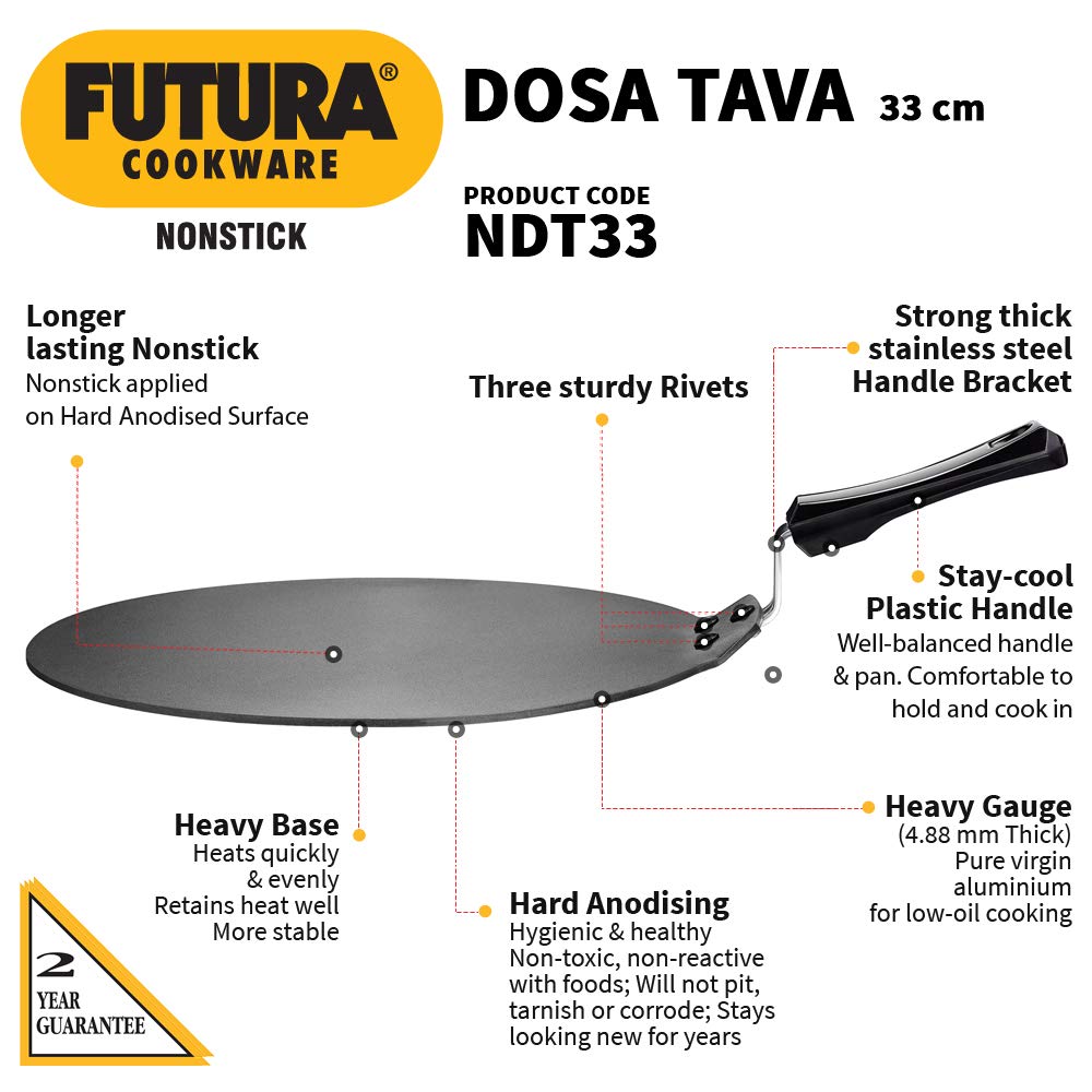 Hawkins Futura Non-stick Dosa Tava 33cms, 4.88mm - NDT 33