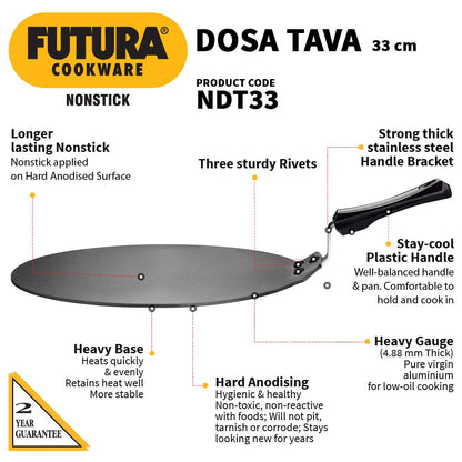 Hawkins Futura Non-stick Dosa Tava 33cms, 4.88mm - NDT 33