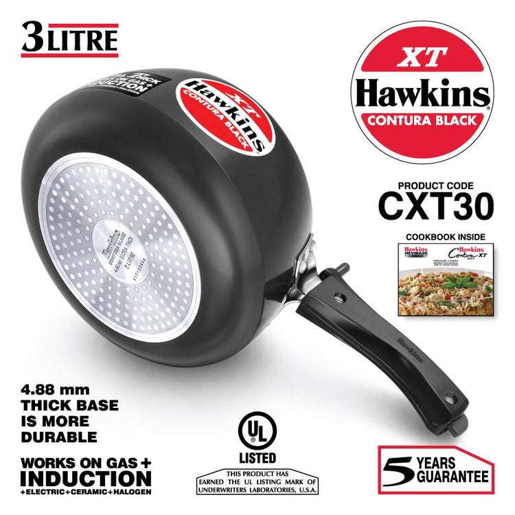 Hawkins Contura Black XT Hard Anodized Inner Lid Pressure Cooker, 3 Liters - CXT30