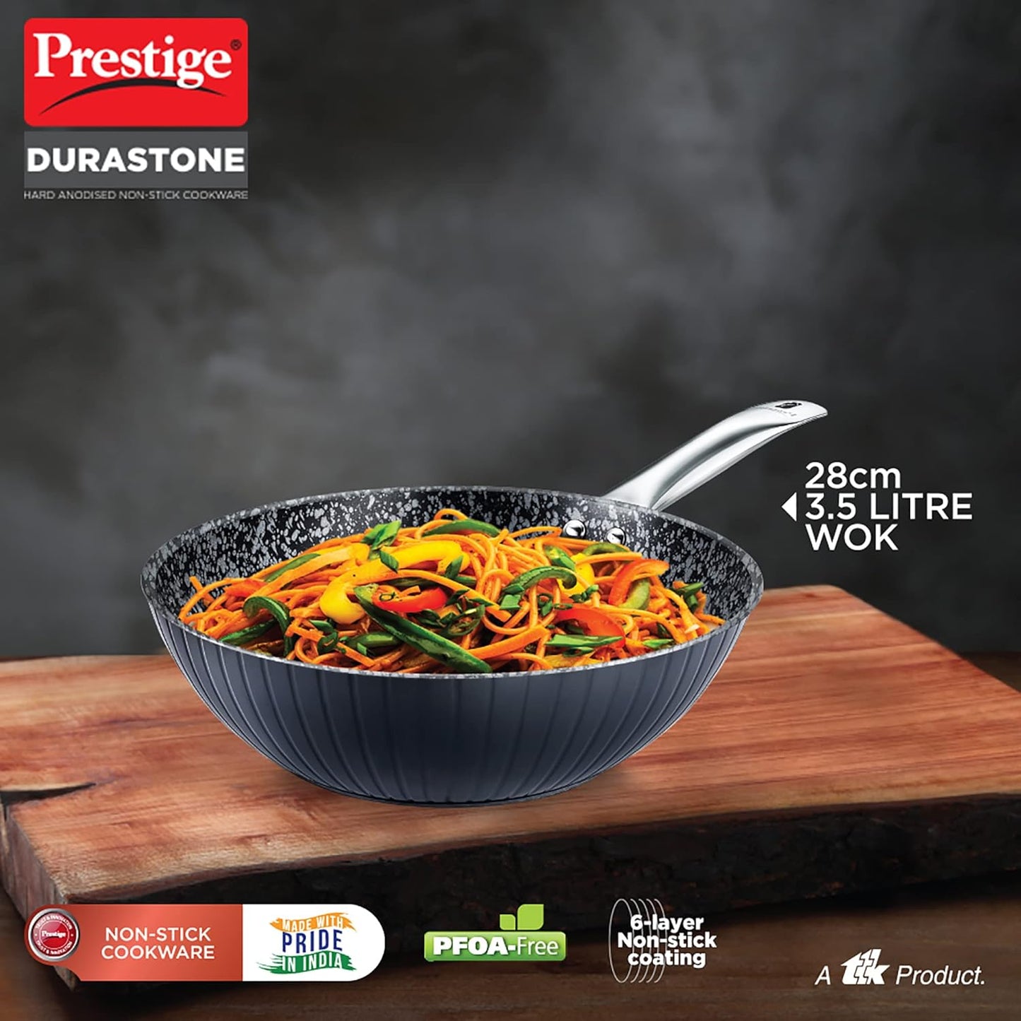 Prestige Durastone Hard Anodised 6 Layer Non-Stick Wok (28 cm, 3.5 Litre) - 38096