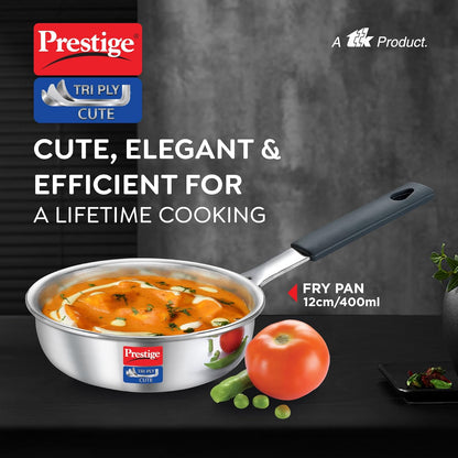 Prestige Tri-ply Cute Fry Pan 12 cms | 400 ml | Thick Gauge| Induction Compatible | Perma-Cool Handles - 38288