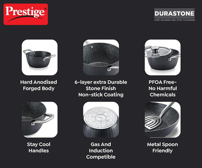 Prestige Durastone Hard Anodised 6 Layer Non-Stick Casserole with Glass Lid