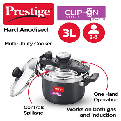 Prestige Svachh 3 Litres Hard Anodised Aluminium Outer Lid Pressure Cooker, with Deep Lid for Spillage Control - 20240
