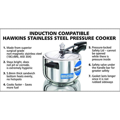 Hawkins Stainless Steel Induction Compatible Inner Lid Pressure Cooker, 4 Litres - HSS40