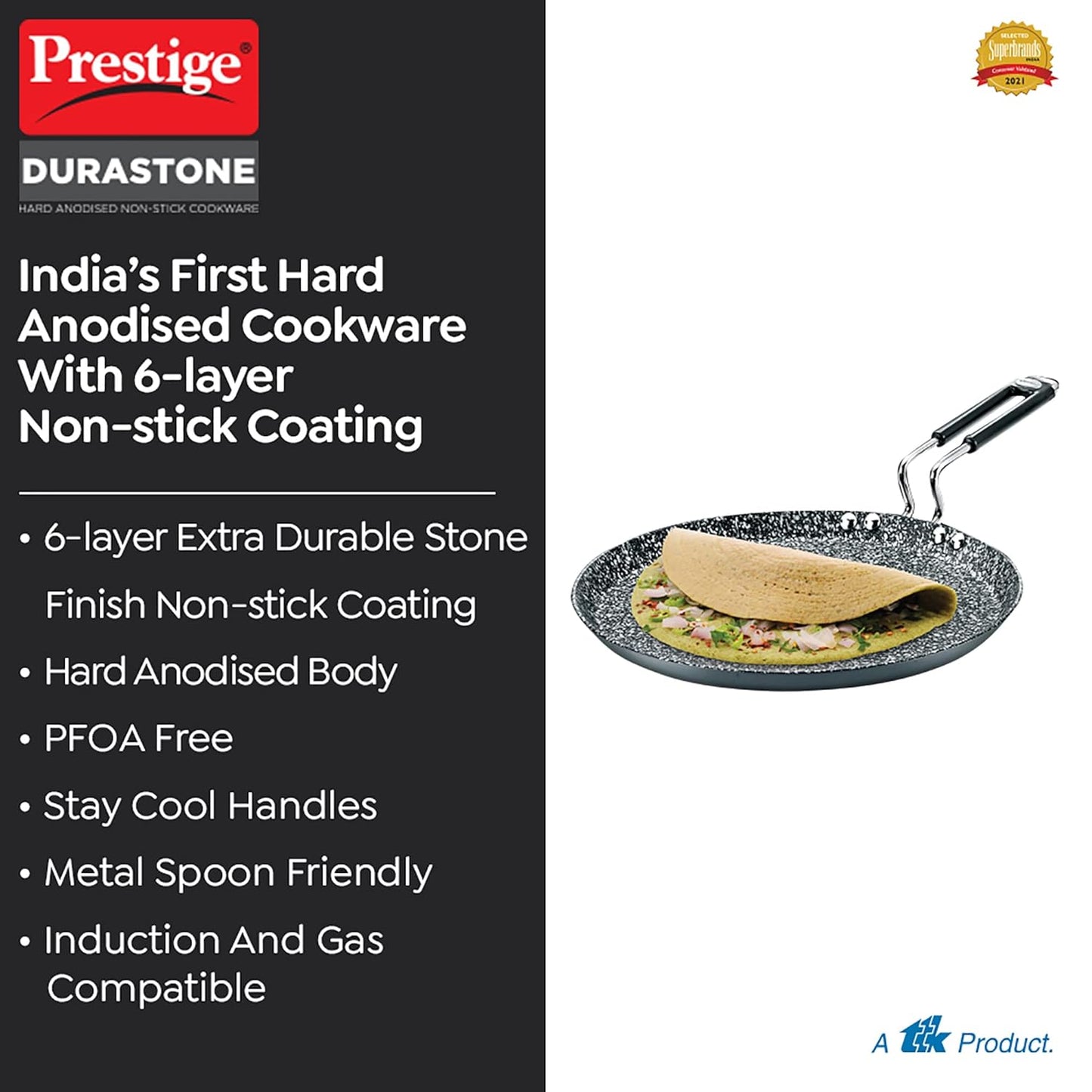 Prestige Durastone Non-Stick Hard Anodised Omni Tawa | Residue Free | 6 Layers Coating | Scratch and Abrasion Resistant