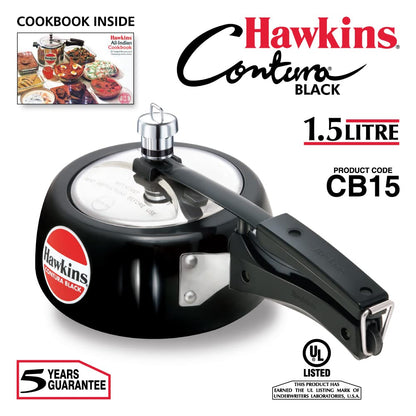 Hawkins Contura Hard Anodized Pressure Cooker, 1.5 Liters, Black - CB15