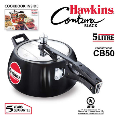 Hawkins Contura Hard Anodized Pressure Cooker, 5 Liters, Black - CB50