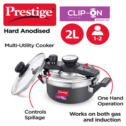 Prestige Svachh Clip-on Mini Hard Anodized Aluminium Outer Lid 2 Litre Pressure Cooker - 20239